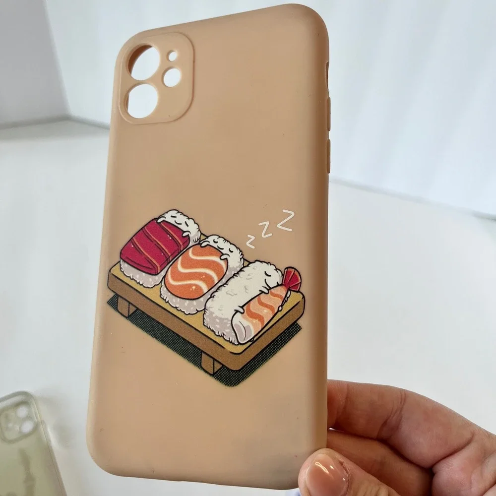 iPhone 11 Case Bundle Skeleton Rock Hand Clear & Sleeping Sushi Peach Matte